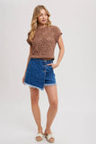 Short-Sleeve Cropped Knit Sweater - Mocha