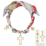 Red White Knotted Scarf Necklace with Heart, Cross, and Bow Charms Game Day