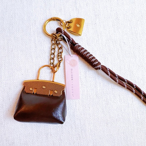 Sassy Luxe Purse Bag Charm Keychain Dark Brown