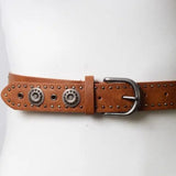Concho Studded Vegan Leather Western Cowgirl Belt Camel Brown