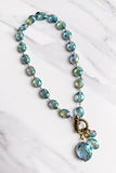 Carolina Iridescent Glass Bead Charm Necklace | Turquoise | Dylan Designs