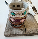 Western Aztec Seed Bead Leather Cuff Bracelet – Black & Gray