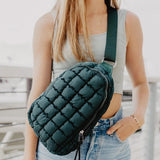 Forest Green Boho Lightweight Quilted Puffy Puffer Sling Bag