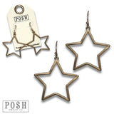 Matte Gold Finish Open Star Dangle Earring