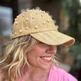 Clara Raffia Ball Cap with Pearl Accents