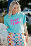 Wake and Lake Graphic Cotton Tee Neon Yellow and Hot Pink