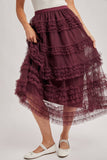 ROMANTIC RUFFLE TIERED TULLE MIDI SKIRT