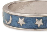 Celestial Star & Moon Blue Enamel Band Ring – Silver