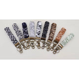 Silky Scrunchie Wristlet Keychain Bag Purse Charm Black and White Bandana Print