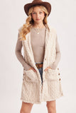 Bouclé Cable Knit Sherpa Hooded Vest | Ecru | S, M & L | V03298