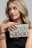 Colorado Handmade Jacquard Clutch | Gold Seed Beads & Suede | Wristlet