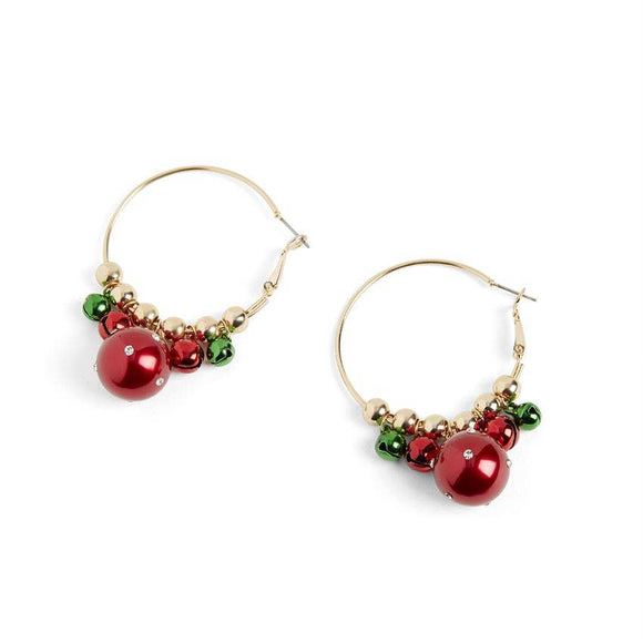 Holiday Jingle Bell Hoop Christmas Earrings