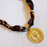 Luxe Print Medallion Pendant Scarf Necklace | Black