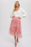 High Low Frilled Tulle Midi Skirt Rose Pink