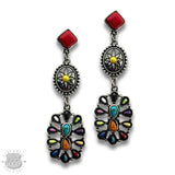 Western Southwestern Stone Flower Concho Post Triple Drop Earring
