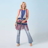 Victory Cotton Crochet Fringe Vest Americana Patriotic Red White Blue