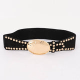 Studded Faux Suede Elastic Belt – Black