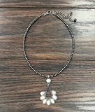 Handmade White Turquoise Pendant Necklace – Western Bead Chain, Adjustable 15–20"