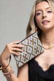 Colorado Handmade Jacquard Clutch | Gold Seed Beads & Suede | Wristlet