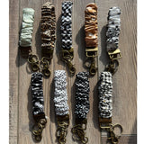 Silky Scrunchie Wristlet Keychain Bag Purse Charm Black and Brown Leopard Print