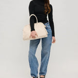 Rhonda Woven Vegan Leather Tote Bag | Ivory