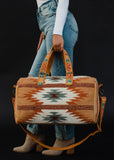 Brown Rust Teal Cream Western Aztec Duffel Weekender Travel Bag