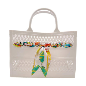 The Soleil Cutout Jelly Tote with Coordinating Scarf White