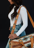 Brown Rust Teal Cream Western Aztec Duffel Weekender Travel Bag