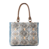 Seabound Mosaic Tote Bag – Faded Blue | Upcycled Canvas & Leather | Myra Bag