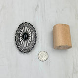 Western Silver Tone Concho with Black Center Stone Wild Rag Scarf Slide