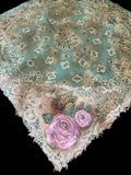 Sage Hand Painted Rose & Butterfly Lace Bandana | One-of-a-Kind Wild Rag