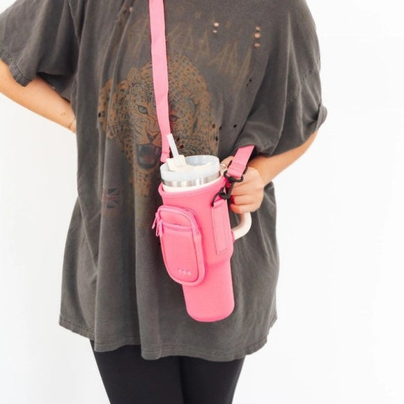 Hydration Harness Crossbody Tumbler Holder Hot Pink