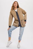 Color Block Lightweight Quilted Button Front Jacket Olive