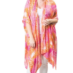 Kari Printed Lightweight Kimono Wrap Shawl Pink Sea Coral