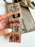 Mini Cowboy Boot Sparkling Stud Earrings Black