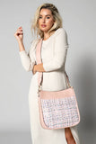 Chloe Tweed Crossbody with Guitar Strap Pink