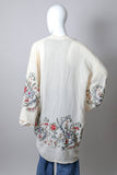 Embroidered Floral Kimono - Long Cream Cardigan