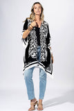 Coal Black & White Damask Floral Open-Front Kimono