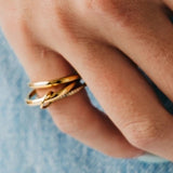 Triple Layered Crystal Stacked Ring Waterproof Gold