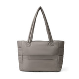 Aime Commuter Tote Quilted Puffer with Luggage Strap Carry Taupe Grey