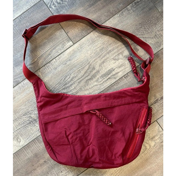 Large Nylon Crescent 3 Zipper Bag Burgundy