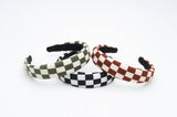 Checkered Headband Soft Fabric Padded Black White