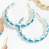 Stone Hoop Earrings Teal Blue