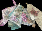 Sage Hand Painted Rose & Butterfly Lace Bandana | One-of-a-Kind Wild Rag