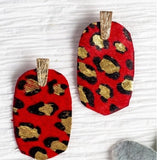 Should've Been Better Oval Leopard Statement Earrings Red Metallic Gold