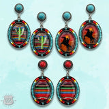 Western Southwestern Serape Oval Seed Bead Dangle Earring