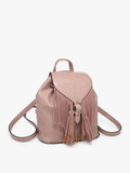 Jewel Fringe Bucket Backpack | Distressed Vegan Leather | Mauve