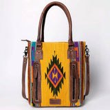 American Darling Saddle Blanket Tote - Handwoven Wool Leather Western Bag Yellow