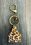 Tan Cheetah Print Western Cow Tag Keychain Bag Charm