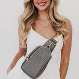 Waverly Woven Crossbody Sling Bag with Strap Extender Grey